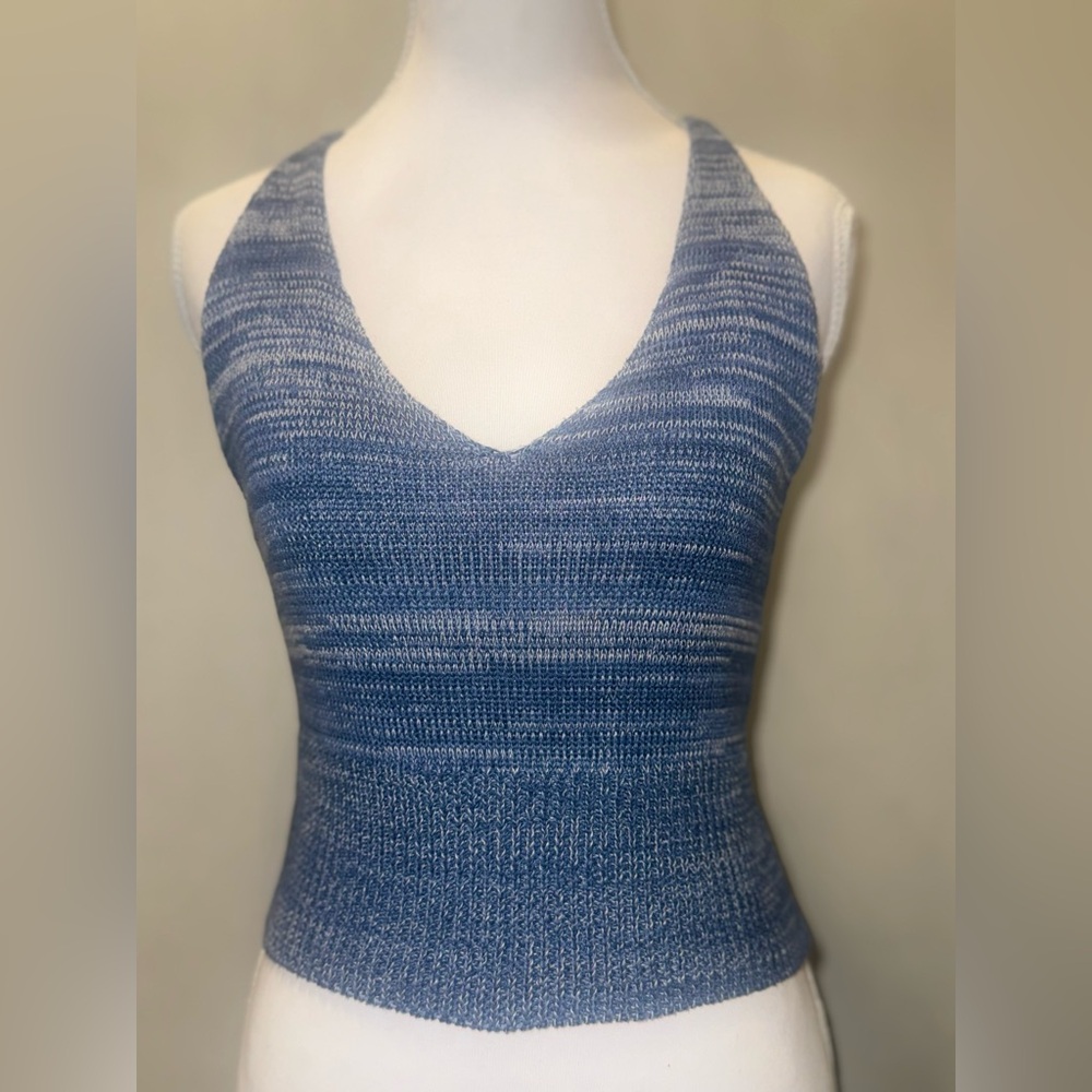 American Threads Blue Knit Halter Sleeveless Top | Women’s Medium M
